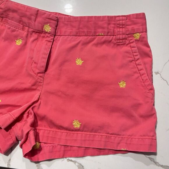 J. Crew Women's Pineapple Print Coral Shorts with Yellow Embroidery Size 8 - Picture 4 of 15